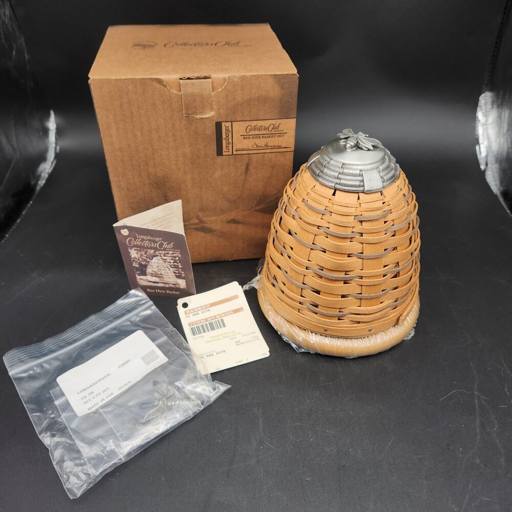 Longaberger 2010 Collectors Club Beehive Basket & Pewter Bee Tie Ons